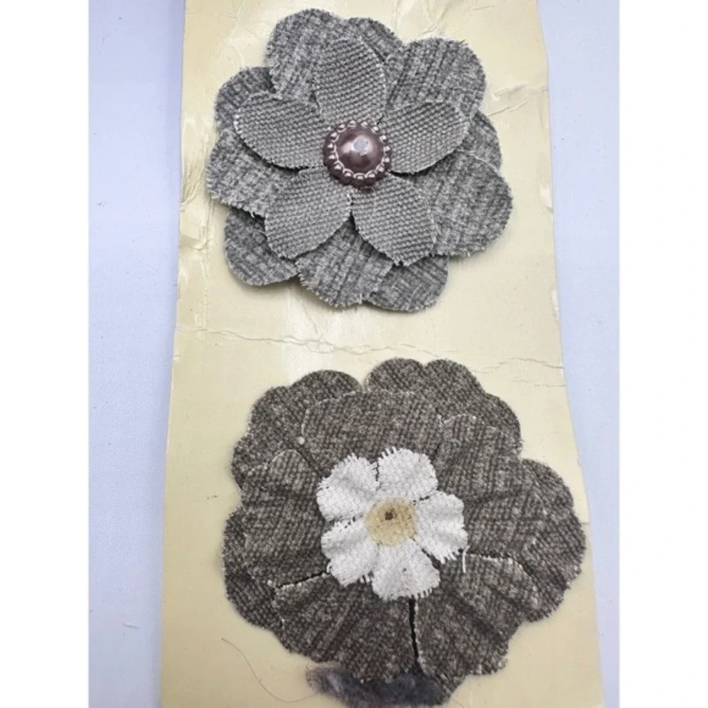 Vintage Style Grey Brown Fabric Flower Appliques Woven Tweed Craft DIY Chic J-01
